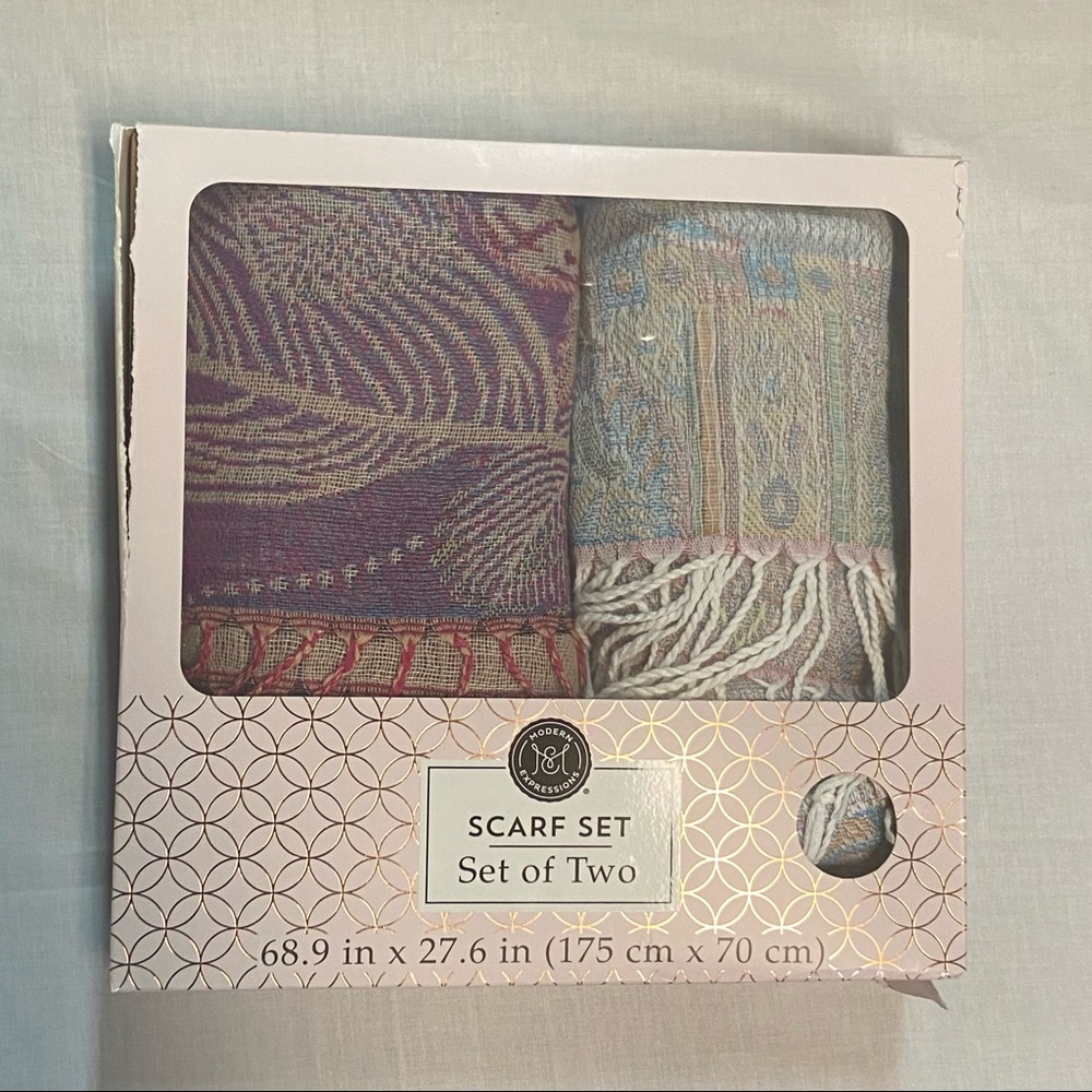 Modern Expression Set of Two Scarfs Purple & Teal